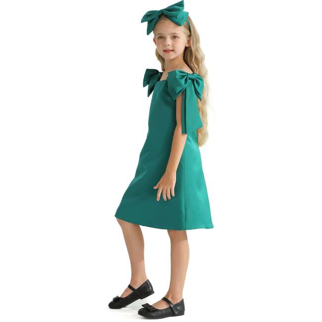 Luneta Off Shoulder Bow Dress, Green - Dresses - 6