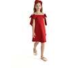 Luneta Off Shoulder Bow Dress, Red - Dresses - 5