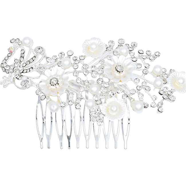 Crystal Ribbon Flowerbed Hair Comb, Silver