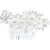 Crystal Ribbon Flowerbed Hair Comb, Silver - Hair Accessories - 1 - thumbnail