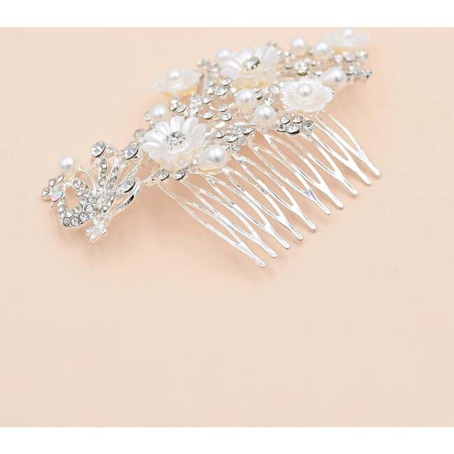 Crystal Ribbon Flowerbed Hair Comb, Silver - Hair Accessories - 2