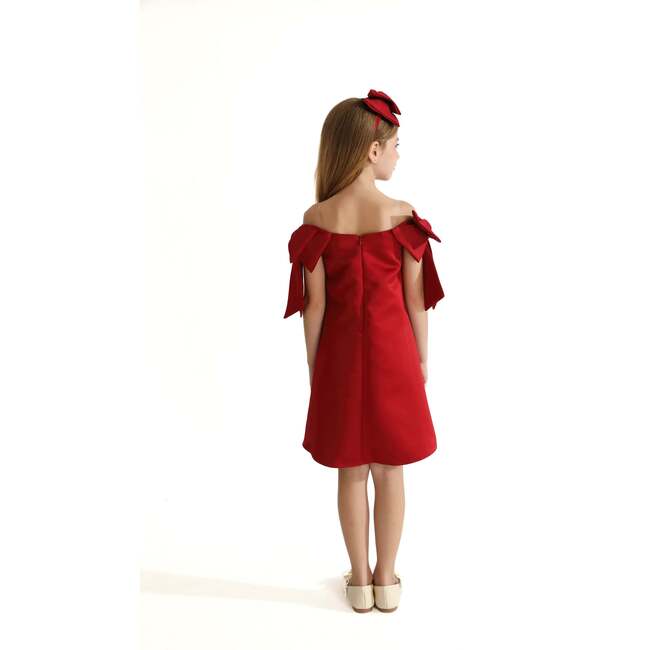 Luneta Off Shoulder Bow Dress, Red - Dresses - 7