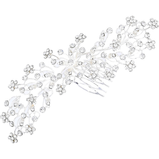 Crystal Rhinestone Botanical Hair Comb, Silver