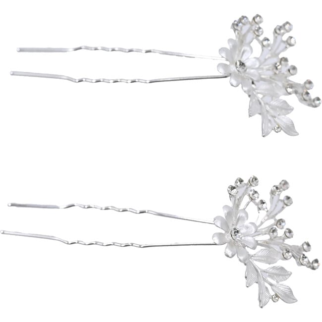 Crystal Rhinestone Accented Hair Pins, Silver