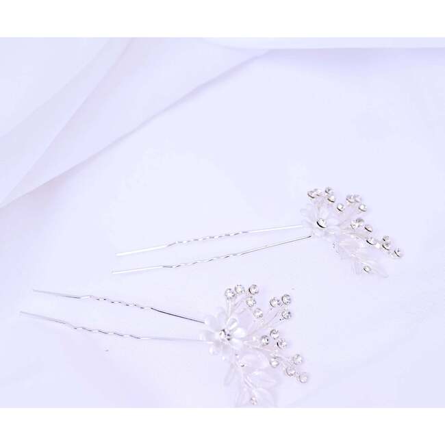 Crystal Rhinestone Accented Hair Pins, Silver - Hair Accessories - 2