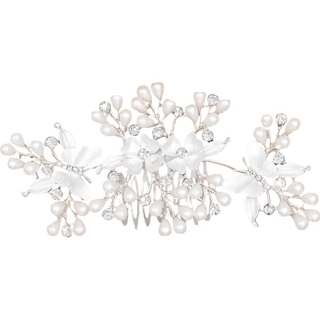 Crystal Olea Butterfly Floral Hair Comb, Silver