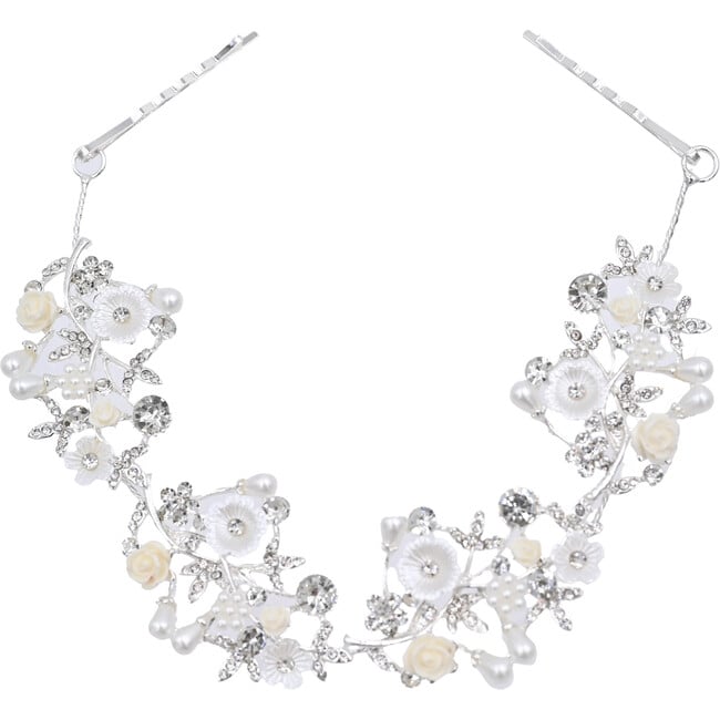 Crystal Flower Ivory Hair Vine, Silver