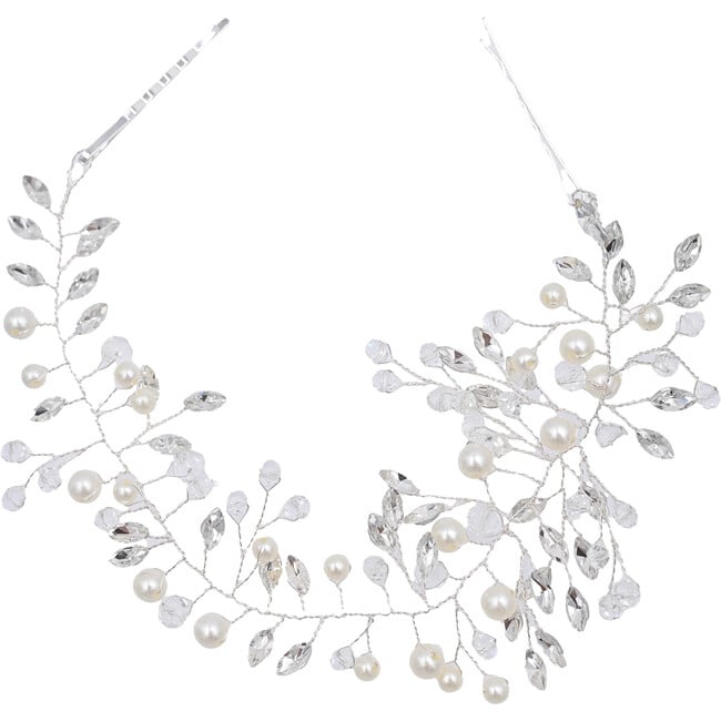 Crystal Glimmering Pearl Hair Vine, Silver