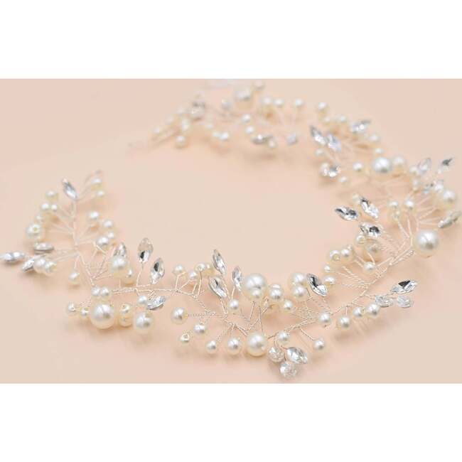 Crystal Glimmering Pearl Hair Vine, Silver - Hair Accessories - 2