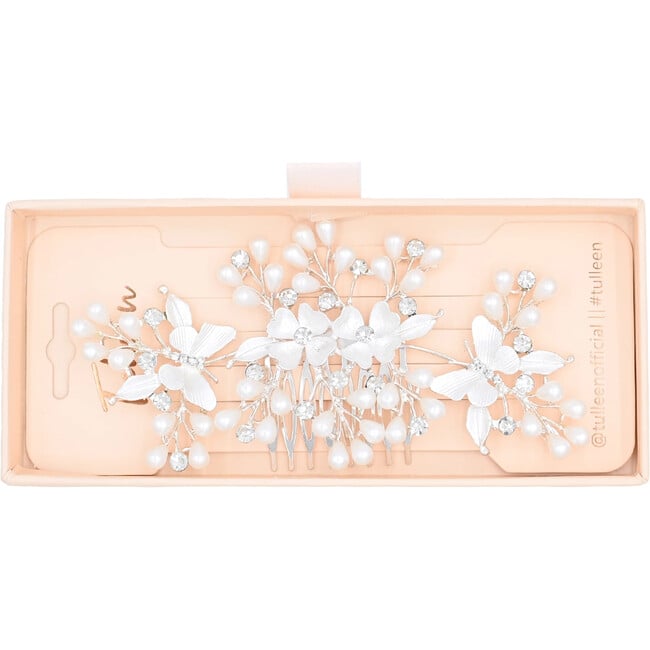 Crystal Olea Butterfly Floral Hair Comb, Silver - Hair Accessories - 3