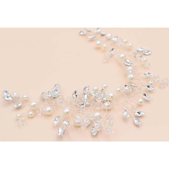 Crystal Accent Pearl Hair Vine, Silver - Hair Accessories - 2