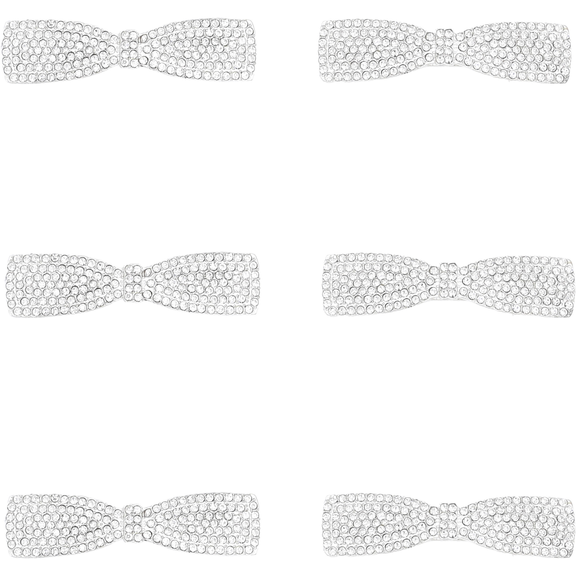 Crystal Rhinestone Ribbon Hair Clips, Silver - Hair Accessories - 1