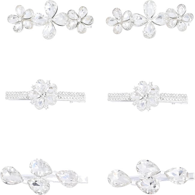 Crystal Flower & Droplet Hair Clips, Silver