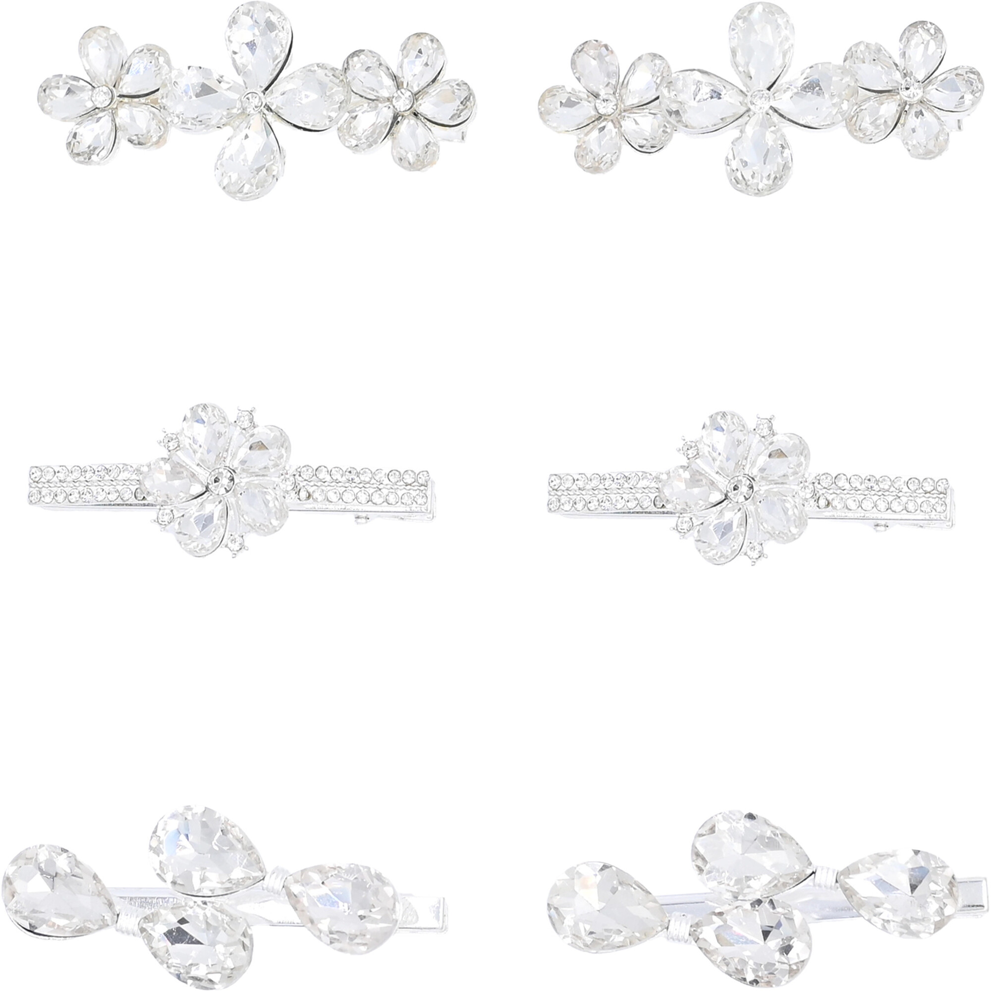 Crystal Flower & Droplet Hair Clips, Silver - Hair Accessories - 1