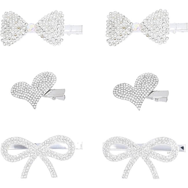 Crystal Bow, Heart, Butterfly Hair Clips, Silver