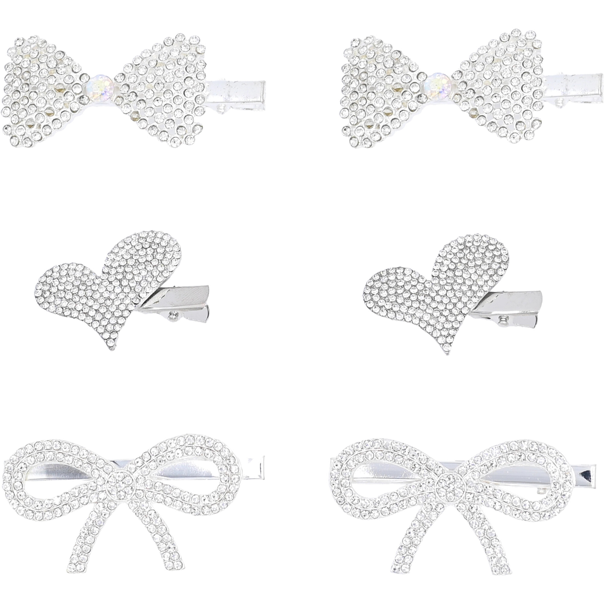 Crystal Bow, Heart, Butterfly Hair Clips, Silver - Hair Accessories - 1