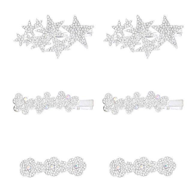 Crystal Star Butterfly & Flower Hair Clips, Silver