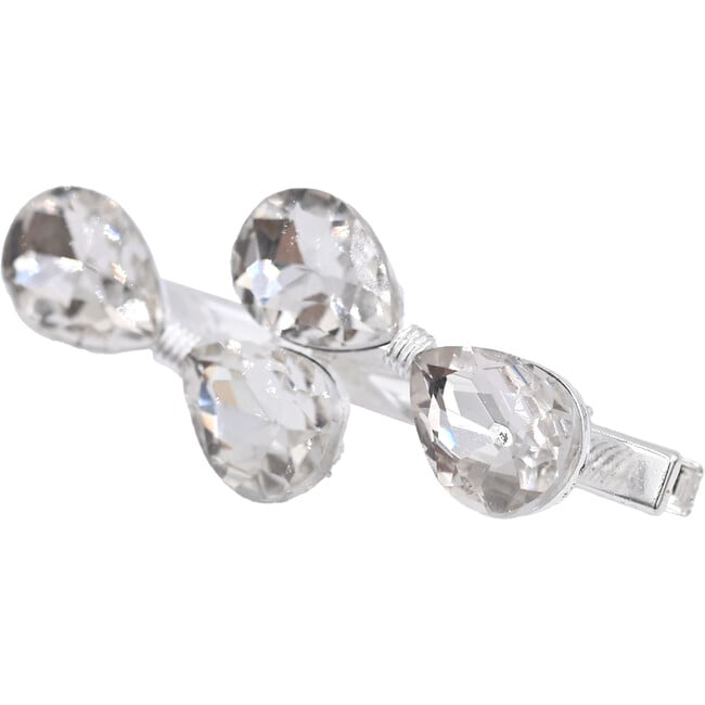 Crystal Flower & Droplet Hair Clips, Silver - Hair Accessories - 4