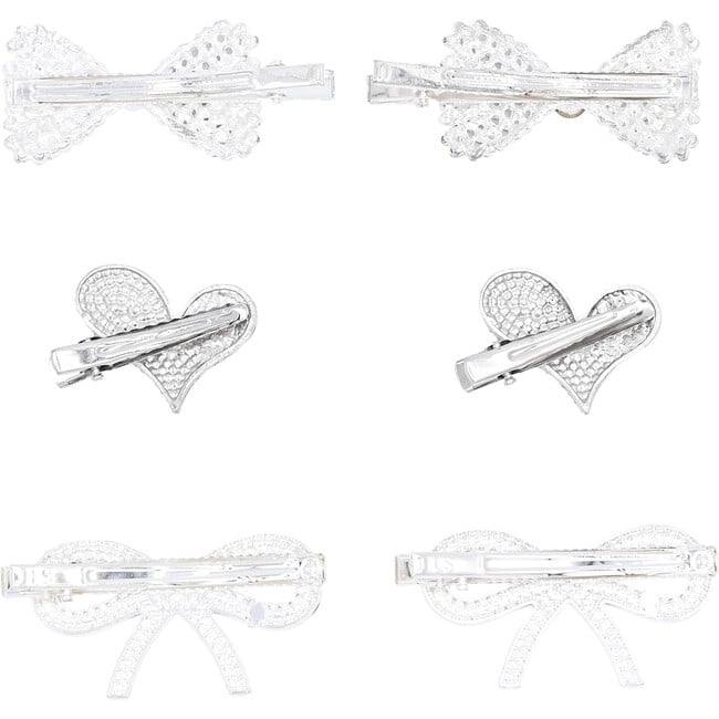 Crystal Bow, Heart, Butterfly Hair Clips, Silver - Hair Accessories - 5