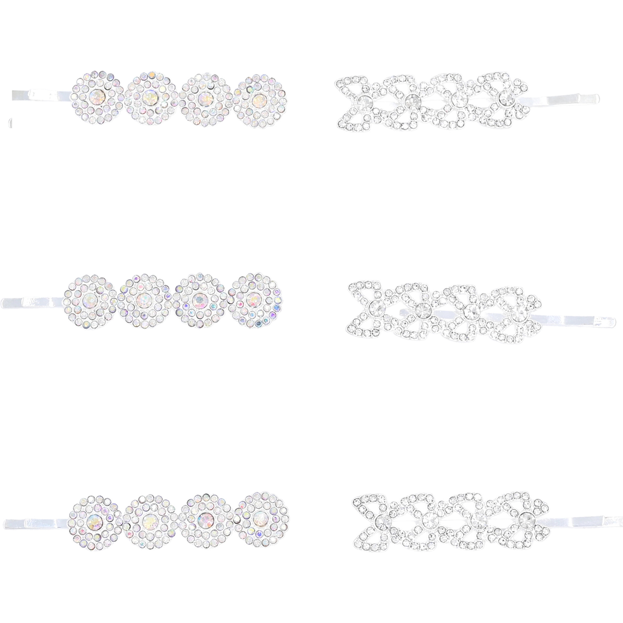 Crystal Bow & Mosaic Hair Pins, Silver - Hair Accessories - 1