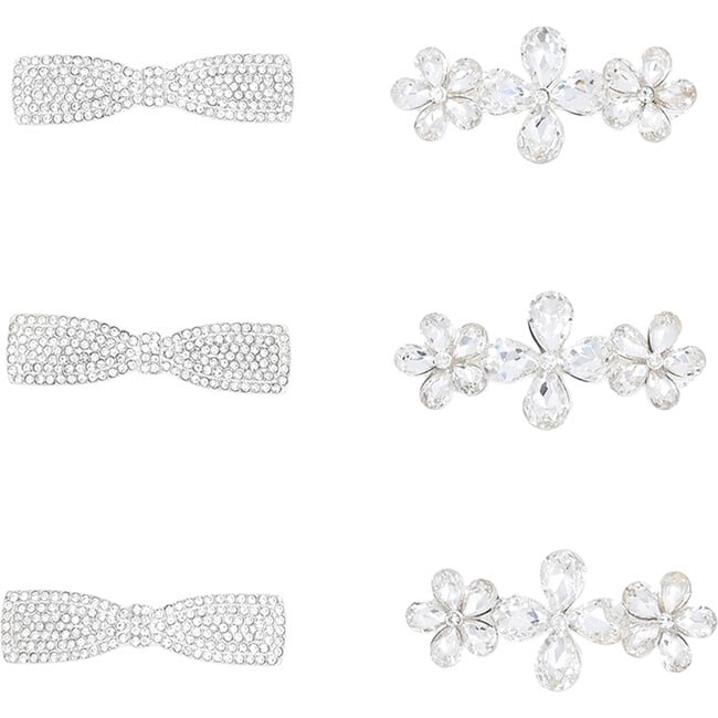 Crystal Bow & Daisy Hair Clips, Silver