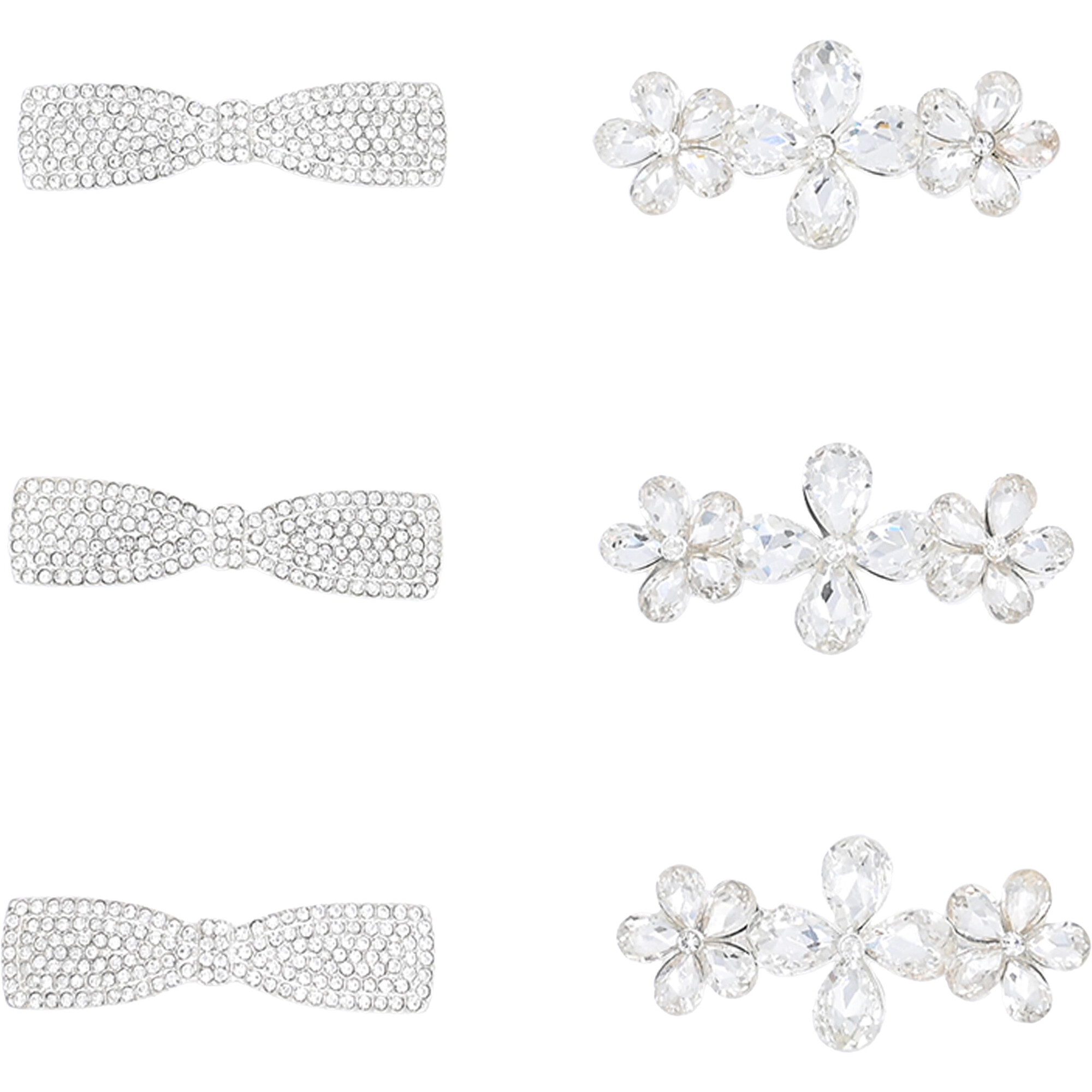Crystal Bow & Daisy Hair Clips, Silver - Hair Accessories - 1