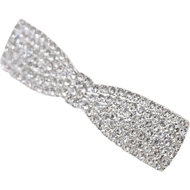 Crystal Bow & Pearl Studded Hair Clips, Silver - Hair Accessories - 2