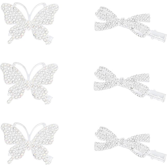 Crystal Butterfly & Bow Hair Clips, Silver