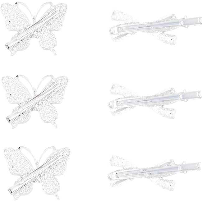 Crystal Butterfly & Bow Hair Clips, Silver - Hair Accessories - 4