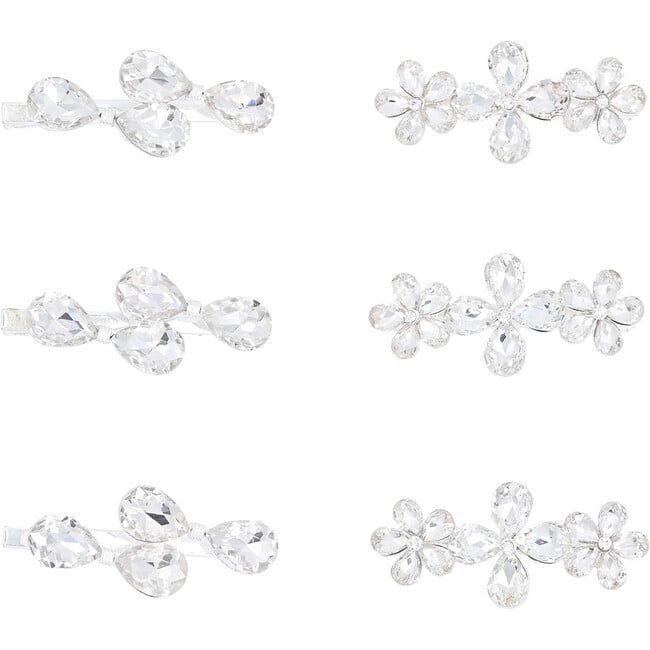 Crystal Droplet & Flower Hair Clips, Silver