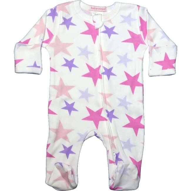 Baby Zipper Footie, Pink Large Star