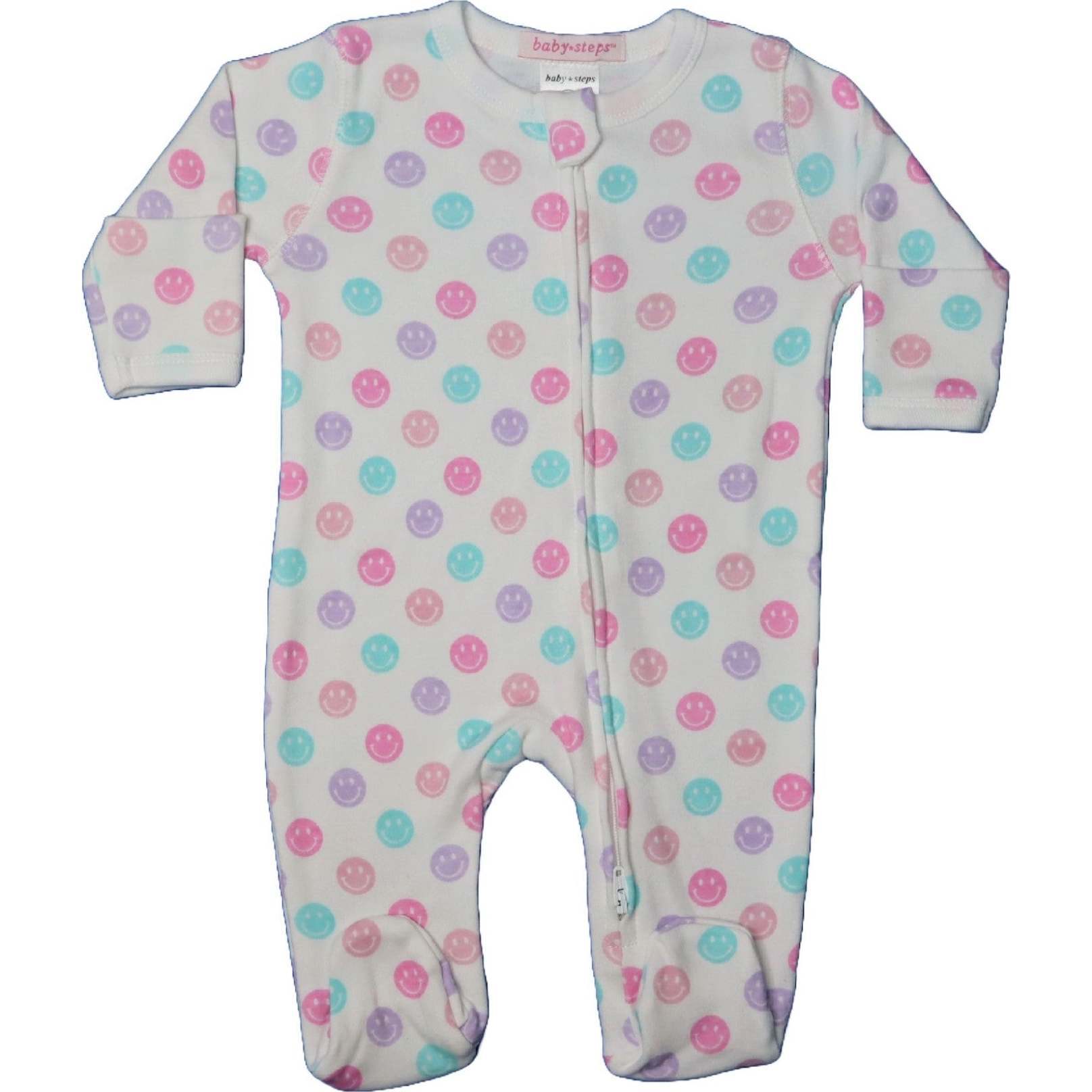 Baby Zipper Footie, Pink Smile - Footie Pajamas - 1