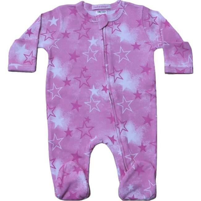 Baby Zipper Footie, Pink Spray Star