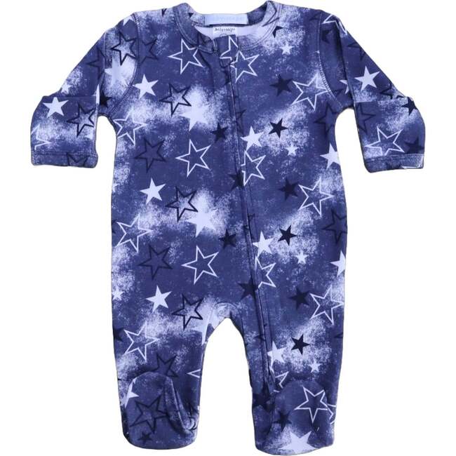 Baby Zipper Footie, Blue Spray Star