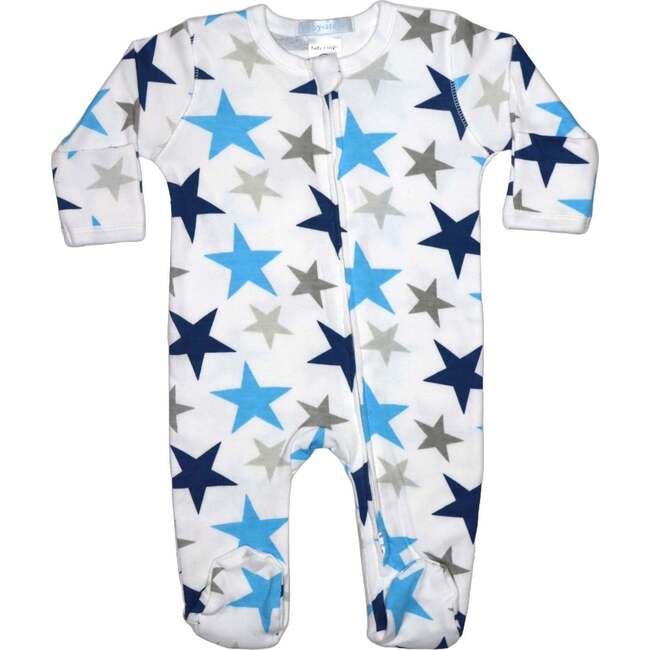 Baby Zipper Footie, Blue Large Star - Footie Pajamas - 1