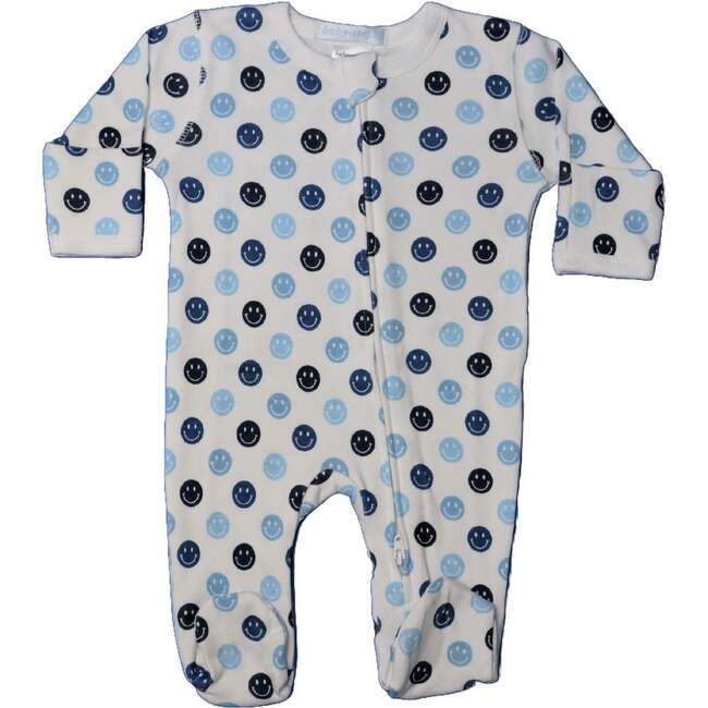 Baby Zipper Footie, Blue Smile