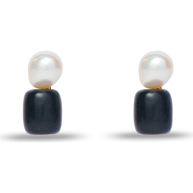 Women's Pebble Double Drop 14K Gold Plated Stud Earrings, Jet - Earrings - 1