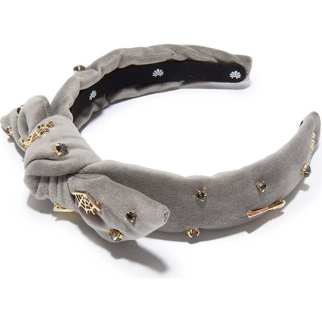 Kids Spooky Embellished Bow Tie Headband, Charcoal - Hair Accessories - 1
