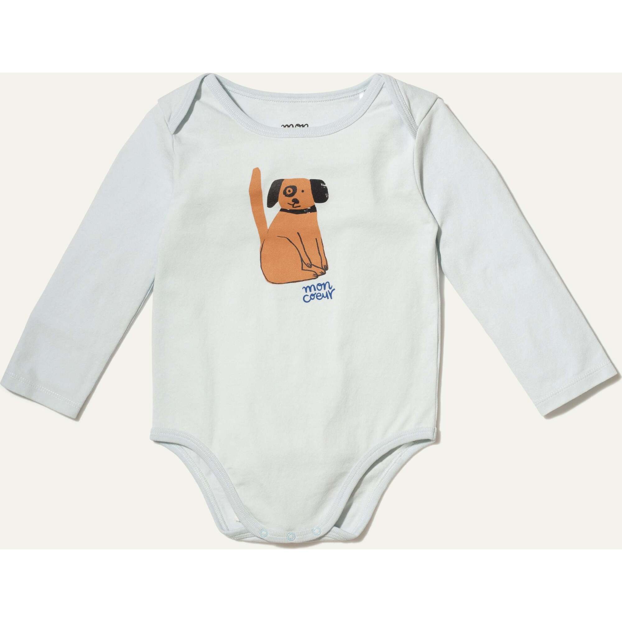 Spot Dog Print Ribbed Long Sleeve Snap Button Bodysuit, Blue - Onesies - 1