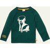 Kids Walter Dog Print Crew Neck Long Sleeve T-Shirt, Pine Green - T-Shirts - 1 - thumbnail