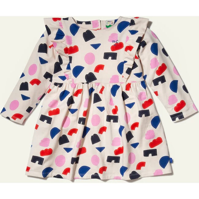 Kids Shapes Print Ruffle Long Sleeve High Waist Skirt Dress, Multicolors