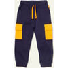 Kids Ribbed Drawstring Pocket Jogger, Blue - Sweatpants - 1 - thumbnail