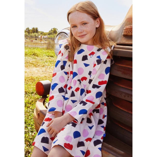 Kids Shapes Print Ruffle Long Sleeve High Waist Skirt Dress, Multicolors - Dresses - 2