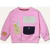 Kids Patch Pockets Crew Neck Drop Shoulder Sweatshirt, Pink - Sweatshirts - 1 - thumbnail