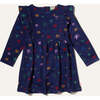 Kids Confetti Print Ruffle Long Sleeve High Waist Skirt Dress, Navy - Dresses - 1 - thumbnail