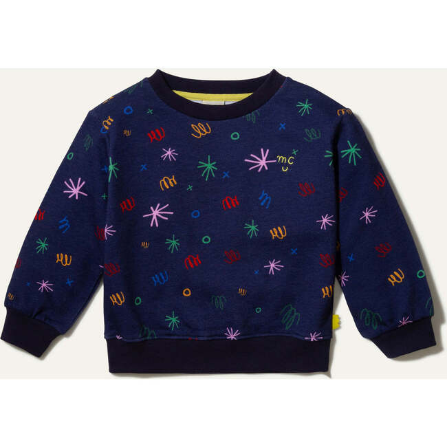 Kids Confetti Print Crew Neck Drop Shoulder Sweatshirt, Navy