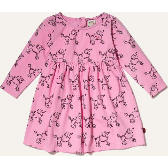 Baby Coco Poodle Print Long Sleeve High Waist Skirt Dress, Pink