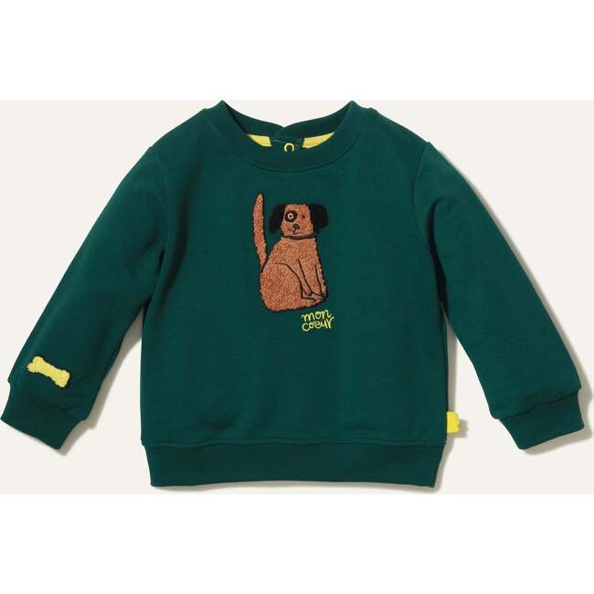 Baby Spot Dog Print Crew Neck Drop Shoulder Sweatshirt, Green