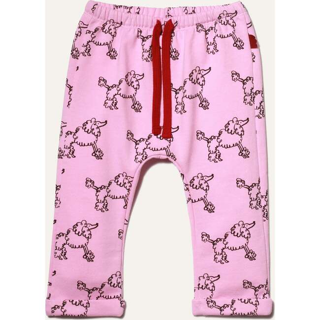 Baby Coco Poodle Print Adjustable Contrast Drawstring Pant, Pink