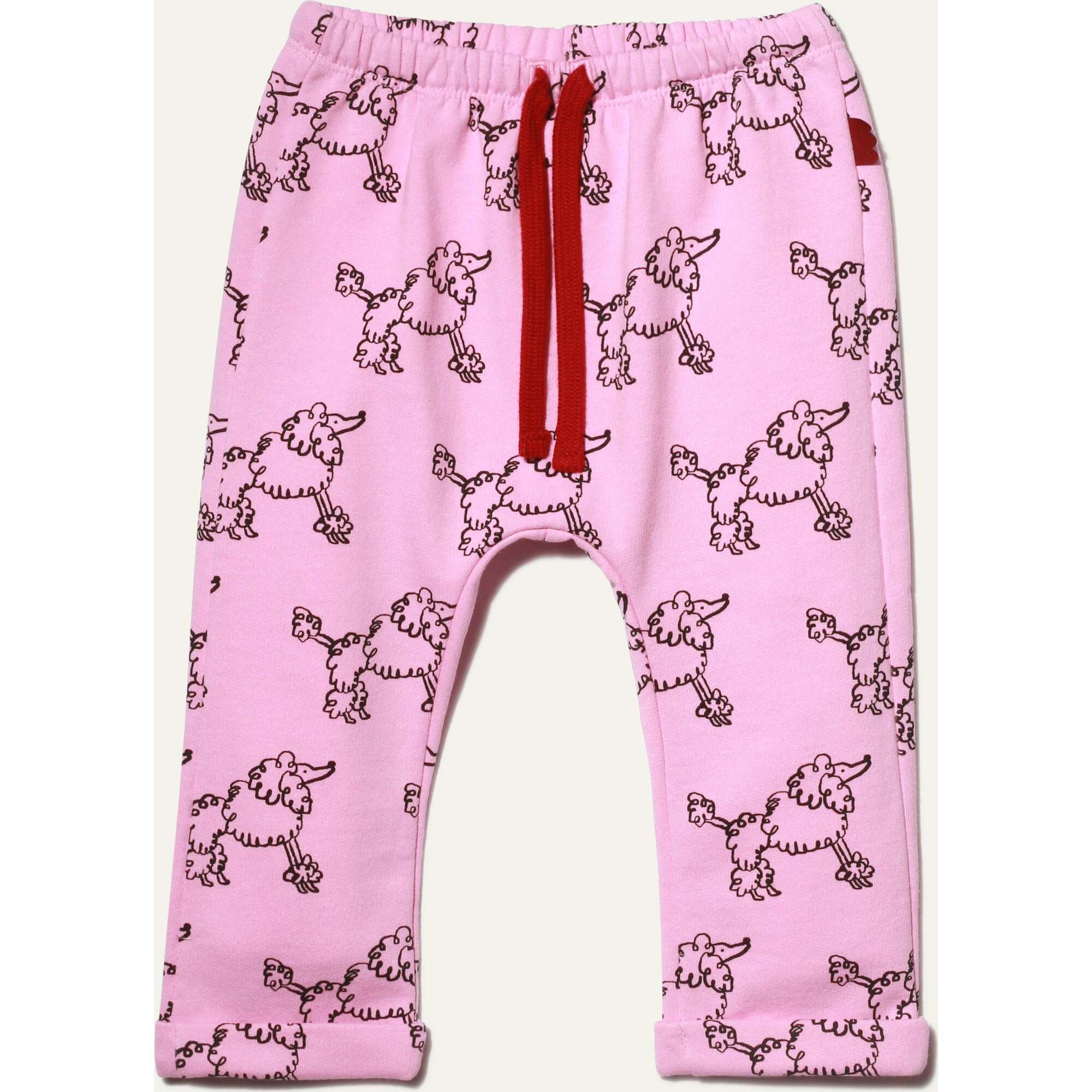 Baby Coco Poodle Print Adjustable Contrast Drawstring Pant, Pink - Pants - 1